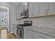 Well-equipped kitchen with gray cabinets, granite countertops, and stainless steel appliances at 2094 Callaway Nw Ct, Atlanta, GA 30318