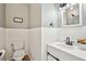 This half bathroom includes wainscoting and updated fixtures at 2810 Burgundy Dr, Cumming, GA 30041