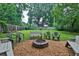 Backyard fire pit surrounded by chairs and benches, perfect for outdoor gatherings and relaxation at 2344 Johnson Ferry Ne Rd, Atlanta, GA 30341