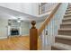 Bright open floor plan featuring hardwood floors, fireplace, and staircase at 9061 Greenwood Way, Canton, GA 30115
