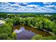 Scenic aerial view of pond surrounded by lush greenery and trees at 207 Meadow Lake Dr, Carrollton, GA 30116
