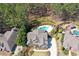 Scenic aerial view of a private backyard with a large pool, manicured landscaping, and serene wooded surroundings at 304 Gilmer Ct, Canton, GA 30115