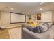 Bright media room with a comfy sectional, decorative rug, projector and large screen perfect for movie nights at 304 Gilmer Ct, Canton, GA 30115