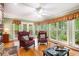 Living room with fireplace, hardwood floors, and expansive windows overlooking lush greenery at 1235 Saint Ives Ct, Suwanee, GA 30024