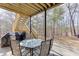 Patio in wooded backyard with seating and shade from elevated deck at 4803 Austin Hills Dr, Suwanee, GA 30024