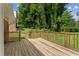 View of a wooden back deck with railing overlooking the home's backyard at 4135 Shoshone Valley Rd, Marietta, GA 30068