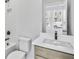 Contemporary bathroom featuring a white subway tile shower, quartz countertop, and dark fixtures at 2637 Camphor Se Xing # 83, Smyrna, GA 30080