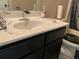 Upclose view of a bathroom sink, vanity, and a toilet paper holder at 6802 Potomac, Fairburn, GA 30213