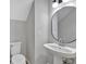 Well-lit half bathroom featuring a modern pedestal sink and stylish fixtures at 3417 Sable Chase Ln, Atlanta, GA 30349