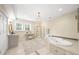Bright bathroom featuring a double vanity, gold-trimmed shower, soaking tub, and makeup vanity at 420 Longs Peak, Johns Creek, GA 30022