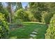 Serene backyard featuring manicured lawn and mature trees, creating a private and inviting outdoor space at 2628 Rivers Nw Rd, Atlanta, GA 30305