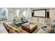 Spacious living room with built-in cabinets, a projector screen and comfortable seating at 2628 Rivers Nw Rd, Atlanta, GA 30305
