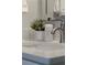 Close-up of a bathroom vanity with a decorative plant, modern faucet, and hand soap at 520 Willeo Rd, Roswell, GA 30075