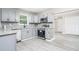 Bright kitchen featuring stainless steel appliances, gray cabinets, granite countertops, and luxury vinyl plank flooring at 665 S Eugenia Nw Pl, Atlanta, GA 30318