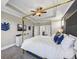 Bedroom featuring a modern four poster bed, stylish decor, neutral walls, and bright windows at 5386 Bluestone Cir, Mableton, GA 30126