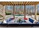 Inviting patio with comfortable seating and a beautiful view of the pool and surrounding trees at 109 Owens Mill Pl, Canton, GA 30115