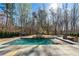 Beautiful backyard pool with a hot tub and mature trees providing privacy to the homeowners at 109 Owens Mill Pl, Canton, GA 30115