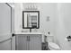 Chic powder room featuring a gray vanity, modern lighting, and stylish decor at 109 Owens Mill Pl, Canton, GA 30115