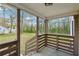 View of the covered back porch with wooden railing overlooking a large, private backyard at 119 Old Vandiver Dr, Canton, GA 30114