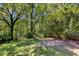 Lush, green backyard with mature trees and a privacy fence creating a serene outdoor space at 5162 Charlemagne Sw Way, Lilburn, GA 30047