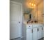 Bathroom with a white door, large mirror, white countertop and stainless steel hardware at 5530 Lacebark Pine Ct, Cumming, GA 30040