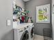 Laundry room with a front-load washer and dryer, storage, and a window for natural light at 1324 Cambridge Ave. Sw, Atlanta, GA 30344