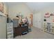Bedroom with vaulted ceilings and carpet, featuring large storage at 5111 Olive Branch Cir, Powder Springs, GA 30127