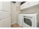 The laundry room features a modern white washer and dryer at 5111 Olive Branch Cir, Powder Springs, GA 30127