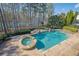 Aerial view of a backyard pool and hot tub surrounded by lush landscaping at 6925 Lighthouse Point, Cumming, GA 30041