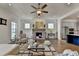 Comfortable living room with a fireplace, hardwood floors, and bright windows at 717 Farmstead Rd, Suwanee, GA 30024