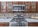 Close up of kitchen with stainless steel oven and custom cabinets at 5280 Oak Hill Ter, Cumming, GA 30040