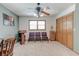 Bonus room with carpet, ceiling fan and natural light can serve as office or extra living space at 730 Ponderosa Ct, Fayetteville, GA 30214