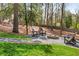 Backyard featuring a cozy firepit with comfortable seating and manicured lawn at 1254 Moores Mill Nw Rd, Atlanta, GA 30327