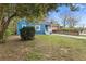 Blue cottage-style home with a yard surrounded by large green trees at 5074 Park Ave, Forest Park, GA 30297