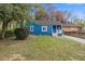 A blue cottage-style home with well-maintained front yard and trees in background at 5074 Park Ave, Forest Park, GA 30297