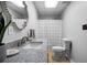 Bathroom with granite countertop and a modern shower curtain at 1064 Brooks Rackley Rd, Dallas, GA 30157