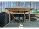 Outdoor gazebo featuring built-in seating, a fire pit, and a TV at 1064 Brooks Rackley Rd, Dallas, GA 30157