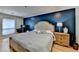 Bright bedroom with work space, a blue accent wall, and large window at 3201 Lenox Rd Ne # 13, Atlanta, GA 30324
