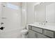 Stylish bathroom with tub and shower combo, vanity with gray cabinets, and modern finishes at 3812 Havenrock Dr, Marietta, GA 30066