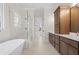 Luxurious bathroom with walk-in shower, soaking tub and double vanity at 3820 Havenrock Dr, Marietta, GA 30066