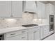 Close up on kitchen featuring white cabinets, stainless appliances, and marble backsplash at 3820 Havenrock Dr, Marietta, GA 30066