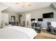 Large bedroom with an attached bathroom, multiple work areas, and a comfortable bed at 3227 Aviary Nw Ct, Acworth, GA 30101