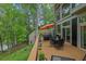 Back deck with outdoor seating area, and scenic views of the backyard and lake at 132 Lakeshore Dr, Roswell, GA 30075