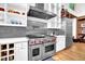 Well-equipped kitchen with stainless steel appliances, sleek white cabinetry, and gray backsplash, offering a modern culinary space at 132 Lakeshore Dr, Roswell, GA 30075