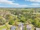 Expansive aerial shot of the neighborhood showcasing the home's setting amidst lush greenery and mature trees at 105 Oakfield Way, Douglasville, GA 30134