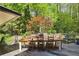 Wooden deck has an outdoor table and chairs for dining al fresco under a beautiful red Japanese maple tree at 240 W Spalding Dr, Sandy Springs, GA 30328