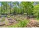 Fenced community garden with multiple raised beds, surrounded by lush greenery and mature trees at 240 W Spalding Dr, Sandy Springs, GA 30328