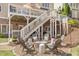 Backyard view showcasing fire pit area with seating and access to the deck above at 3225 Suffolk Dr, Cumming, GA 30041