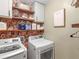 Laundry room with modern washer and dryer, floral wallpaper, and storage shelves at 346 M J Mccarthy Way, Hampton, GA 30228