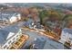 Wide aerial view of townhome community highlighting manicured lawns, parking area, trees, and streets at 3933 Danube Ln # 224, Atlanta, GA 30339